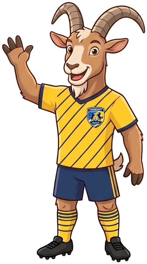 Virgil van Goat, the academy mascot, waving in his Colts kit